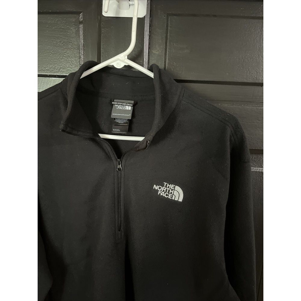 The North Face Tech Fleece 1/4 Zip Men's L Black Jacket White Logo - New